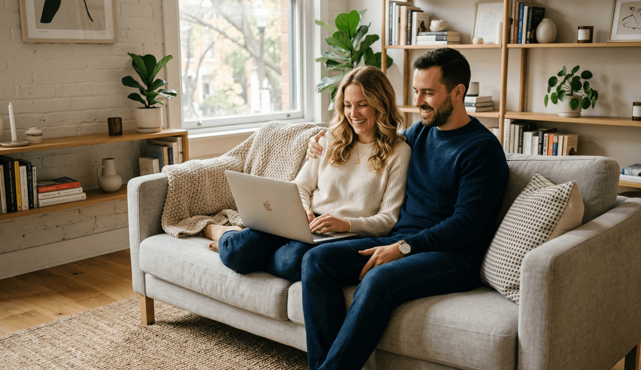 Two learners studying together from home on a laptop